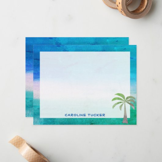 Carte De Correspondance Station tropicale Ocean Beach Palm Tree (Devant/Arrière en situation)