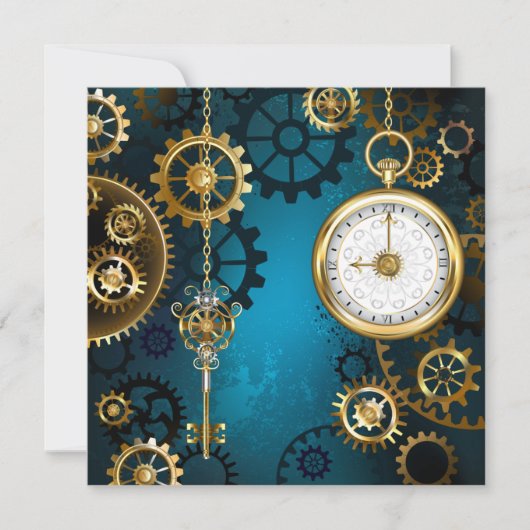 Carte De Correspondance Steampunk Arrière - plan turquoise avec Gears (Devant)