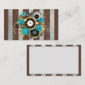 Carte De Correspondance Steampunk Clock and Turquoise Roses on Striped (Devant / Derrière)