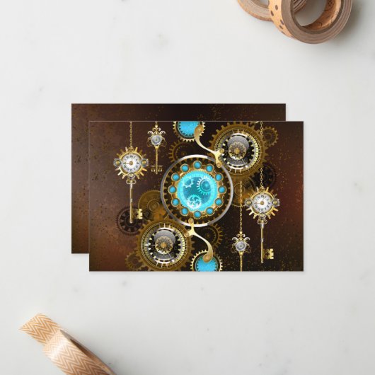 Carte De Correspondance Steampunk Rusty Background (Devant/Arrière en situation)