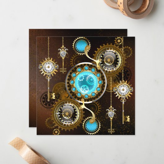 Carte De Correspondance Steampunk Rusty Background (Devant/Arrière en situation)