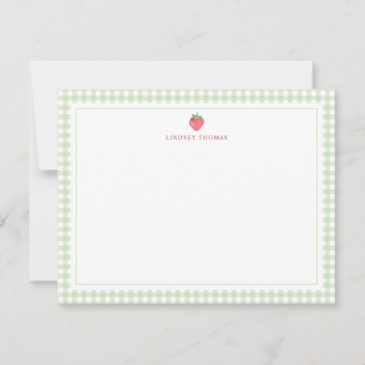 Carte De Correspondance Strawberry Green Gingham Border Personalized (Devant)