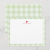 Carte De Correspondance Strawberry Green Gingham Border Personalized (Devant / Derrière)