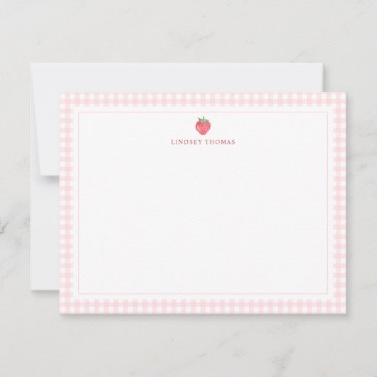Carte De Correspondance Strawberry Pink Gingham Border Personalized (Devant)