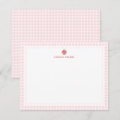 Carte De Correspondance Strawberry Pink Gingham Border Personalized (Devant / Derrière)