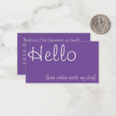 Carte De Correspondance Style Hello violet & blanc Merci de remise (Devant/Arrière en situation)