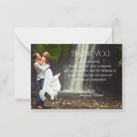 Carte De Correspondance stylé moderne merci scénario photo de mariage  (Devant)