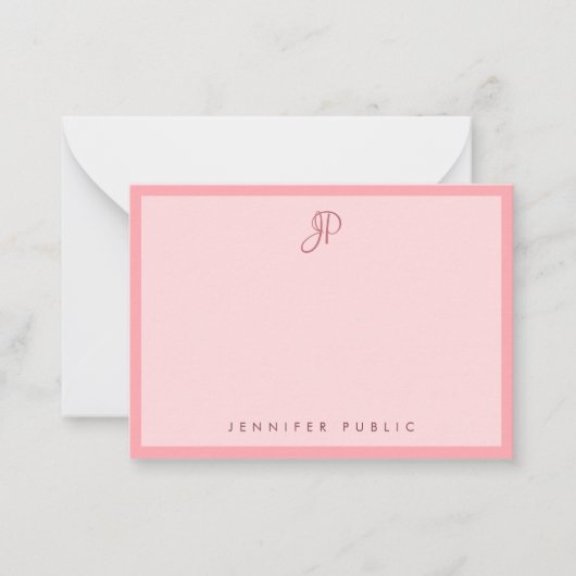 Carte De Correspondance Stylish Blush Pink Template Calligraphy Monogram (Devant)