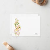 Carte De Correspondance Stylo et aquarelle Hollyhocks (Devant/Arrière en situation)
