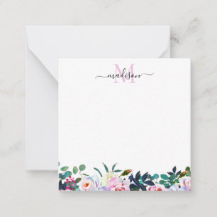 Carte De Correspondance Stylo Floral Blush Rose Peony Blanc Monogramme Pas