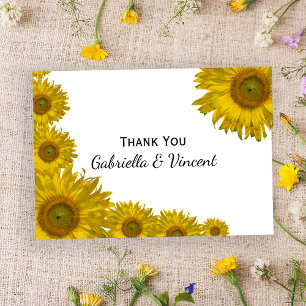 Carte De Correspondance Sunflower Bord Jaune Mariage Flat Merci Notes
