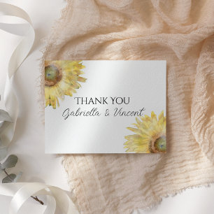 Carte De Correspondance Sunflower Watercolor Mariage Flat Merci Notes