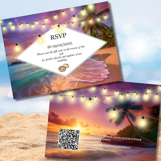 Carte De Correspondance Sunset Tropical Beach QR Code RSVP Mariage