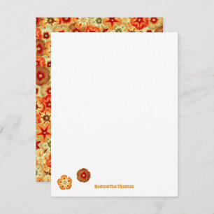 Carte De Correspondance Super Retro Orange Hippie Fleurs Motif
