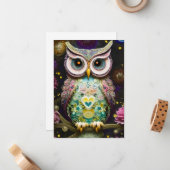 Carte De Correspondance Superbe Chouette d'hiver complexe faite d'Ornat (Devant/Arrière en situation)