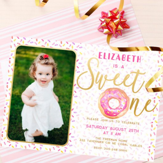 Carte De Correspondance Sweet One Donut Girl Anniversaire avec photo