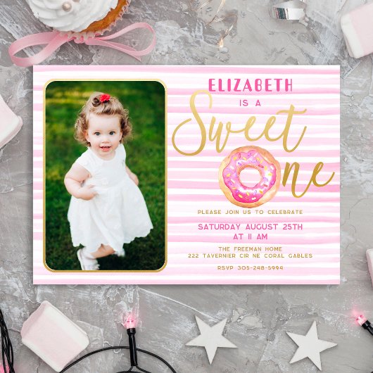 Carte De Correspondance Sweet One Donut Photo Girl 1er anniversaire Invita