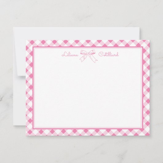 Carte De Correspondance Sweet Pink Bow and Gingham Note Card (Devant)