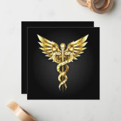 Carte De Correspondance Symbole caducee polygonale or (Devant/Arrière en situation)