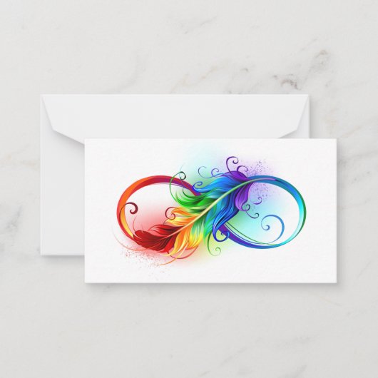Carte De Correspondance Symbole d'infini avec plume arc-en-ciel (Devant)