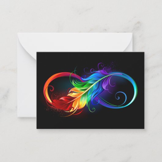Carte De Correspondance Symbole d'infini avec plume arc-en-ciel (Devant)