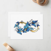 Carte De Correspondance Symbole infini de papillons Morpho bleus (Devant/Arrière en situation)