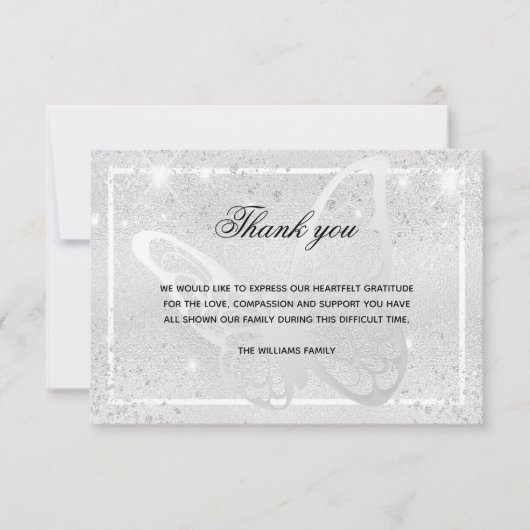 Carte De Correspondance Sympathy argent papillon photo merci (Devant)