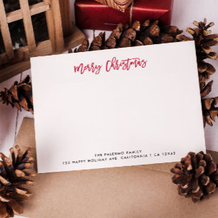 Carte De Correspondance T typographie joyeux Noël classique famille rouge