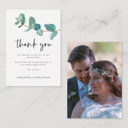 Carte De Correspondance TAILLE MINI | Merci photo Mariage Eucalyptus (Devant / Derrière)