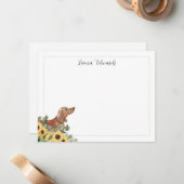 Carte De Correspondance Tan Dachshund Sunflower Eucalyptus Personalized (Devant/Arrière en situation)