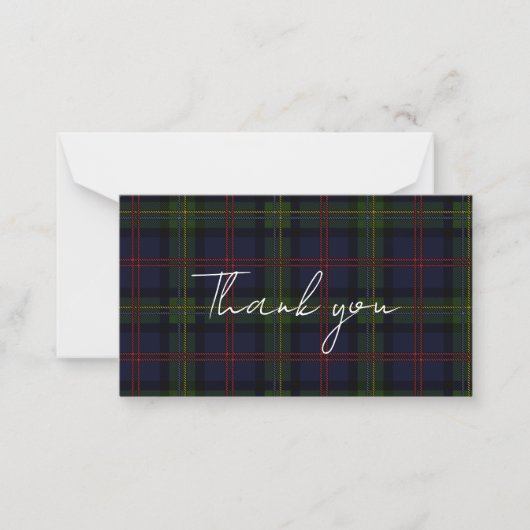 Carte De Correspondance Tartan Clan Malcolm Rustique Merci (Devant)