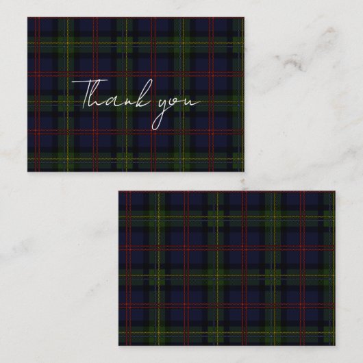 Carte De Correspondance Tartan Clan Malcolm Rustique Merci (Devant / Derrière)
