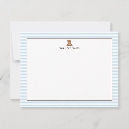 Carte De Correspondance Teddy Bear Blue Stripes Personalized Stationery (Devant)