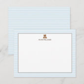 Carte De Correspondance Teddy Bear Blue Stripes Personalized Stationery (Devant / Derrière)