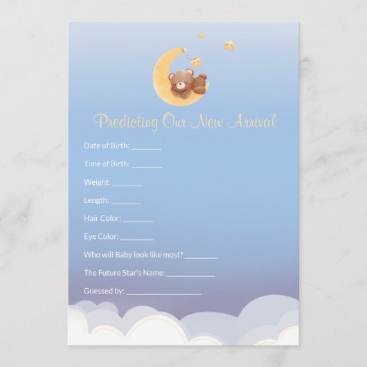 Carte De Correspondance Teddy Bear Moon Baby Shower Prediction  (Devant)