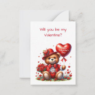 Carte De Correspondance Teddy Bear Valentine's Day for Kids Flat Card