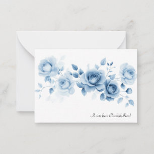 Carte De Correspondance Teintes de Roses Bleues Dessin Floral Vintage
