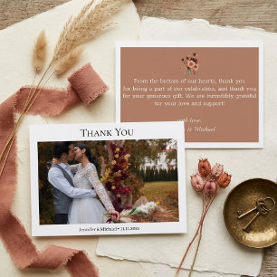 Carte De Correspondance Terracotta Photo de mariage d'automne Remerciement