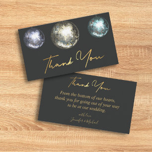Carte De Correspondance thank you 3 disco balls black gold wedding chic
