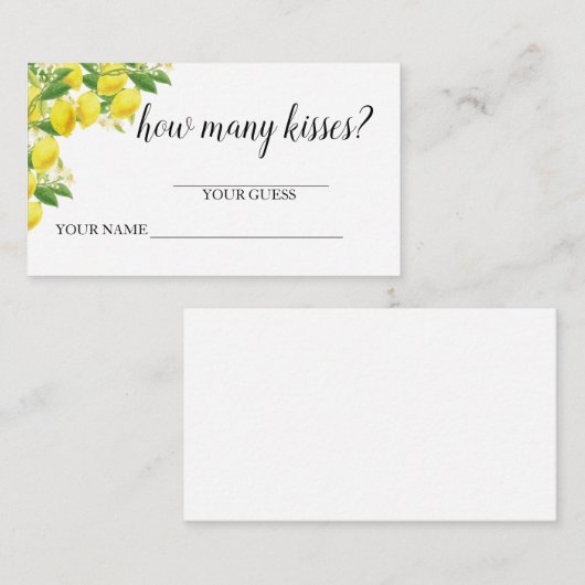 Carte De Correspondance Thème Citron Devinez Combien De Baisers (Devant / Derrière)