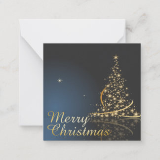 Carte De Correspondance Thème de Noël bleu avec arbre de Noël doré