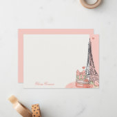 Carte De Correspondance Thème romantique Paris rose Personnalisé (Devant/Arrière en situation)
