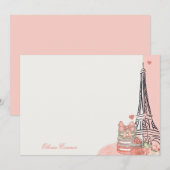 Carte De Correspondance Thème romantique Paris rose Personnalisé (Devant / Derrière)
