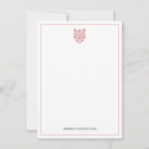 Carte De Correspondance Tigre Rose Minimaliste Personnalisé Nom Rose Pâle