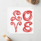 Carte De Correspondance Tissu avec lettrage "LOVE" en rouge, police de car (Devant/Arrière en situation)