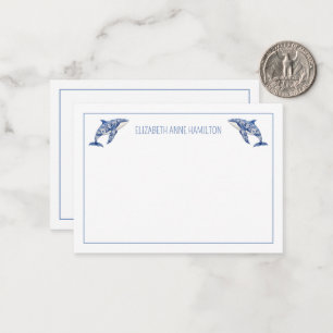 Carte De Correspondance Toile Bleue Plage Florale Dauphin Personnalisé