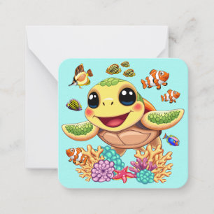 Carte De Correspondance Tortue de mer Bébé heureux et mignonne personnage