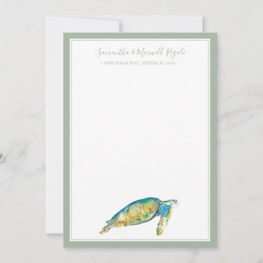 Carte De Correspondance Tortue de mer en aquarelle (Devant)