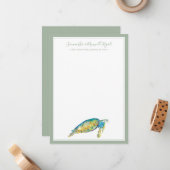 Carte De Correspondance Tortue de mer en aquarelle (Devant/Arrière en situation)