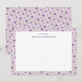 Carte De Correspondance Tournesol violet blanc clair Monogramme rose clair (Devant / Derrière)